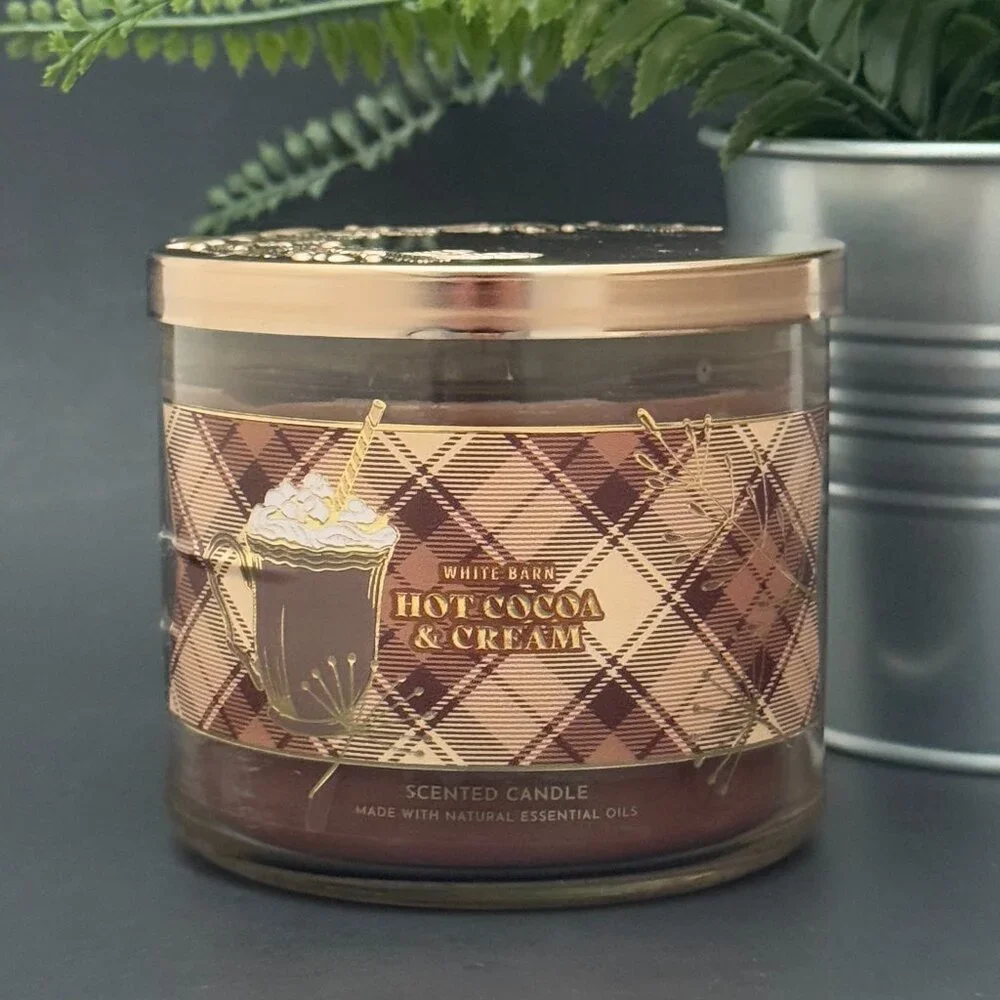 BBW Hot Cocoa & Cream White Barn Bath & Body Works 3 Wick Candle